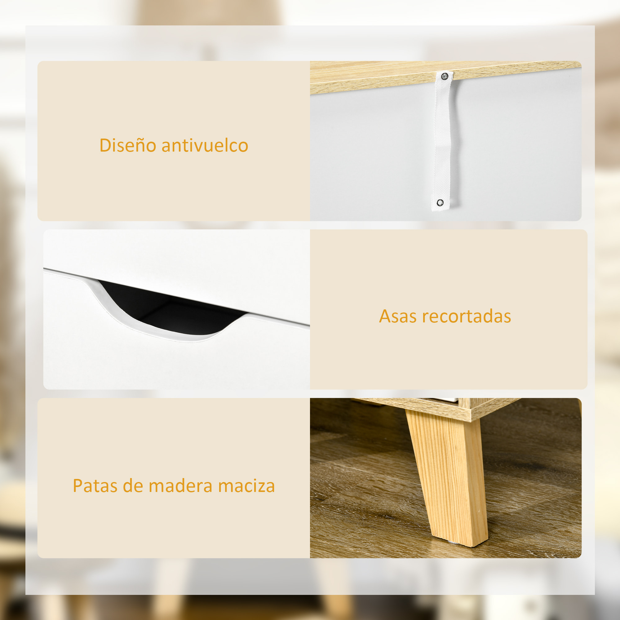 Cómoda con 3 Cajones y Base Elevada para Dormitorio Salón Pasillo 40x35x68,5 cm