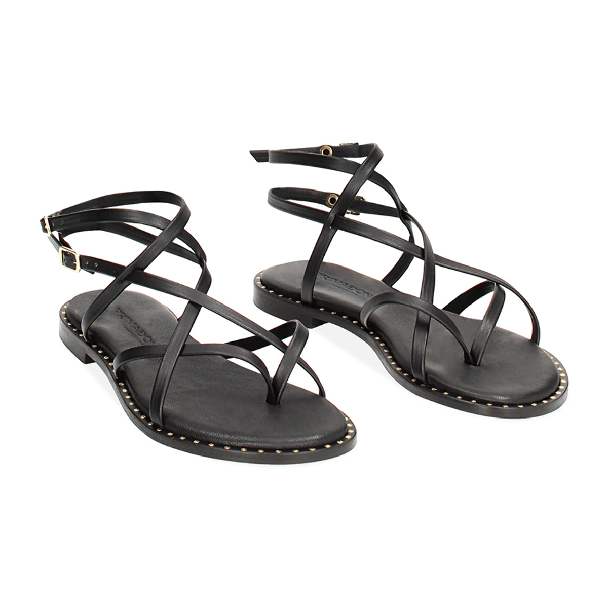 Sandali bassi neri con fascette in pelle