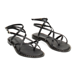 Sandali bassi neri con fascette in pelle