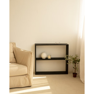 Estantería de madera maciza tono negro con 1 estante Alto: 74 Largo: 80 Ancho: 20