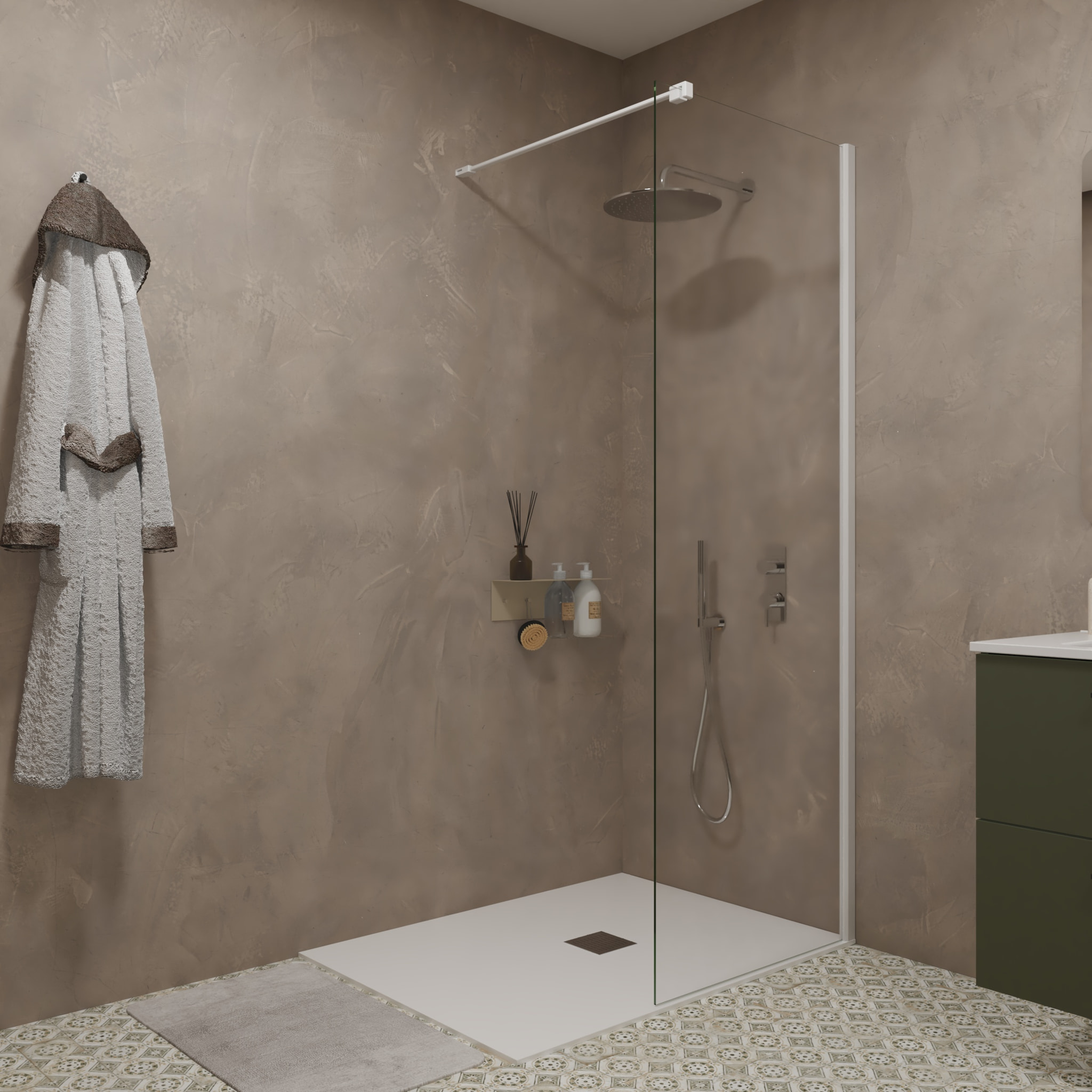 Paroi de Douche | Panneau Fixe | 70 X 195 cm | Profil Blanc Mat | Verre Tempéré de 8 mm d'Épaisseur | Traitement Anti-Calcaire | Alday