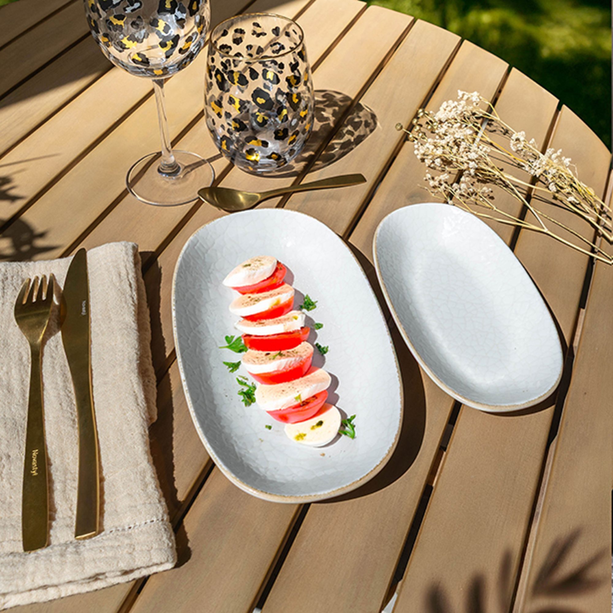 Lot de 6 assiettes ovales en porcelaine blanche et liseré beige 19cm NUANCE