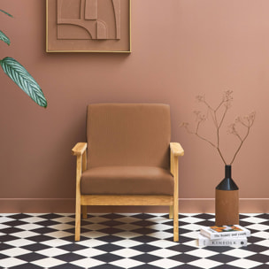 Fauteuil scandinave bois de peuplier, d'hévéa et velours côtelé ISAK