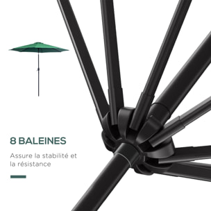 Parasol en métal rond polyester 180g/m² manivelle inclinable Ø 3 x 2,45 m vert