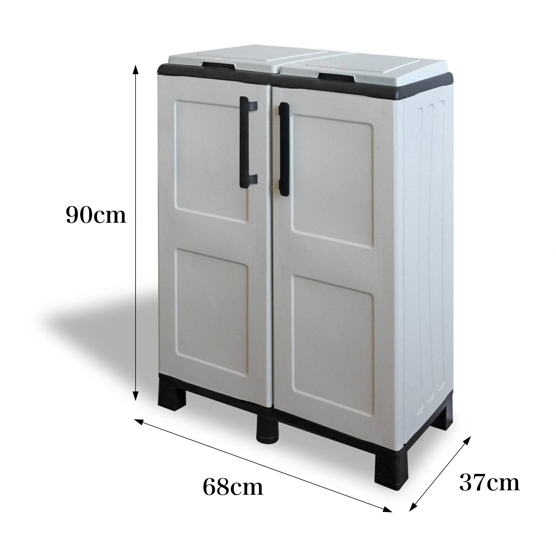 Pattumiera Alistar, Cestino portarifiuti, Bidone per raccolta differenziata, 100% Made in Italy, 68x37h90 cm, Grigio chiaro e Nero, Finitura quadri