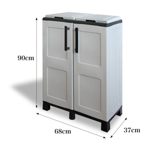 Pattumiera Alistar, Cestino portarifiuti, Bidone per raccolta differenziata, 100% Made in Italy, 68x37h90 cm, Grigio chiaro e Nero, Finitura quadri