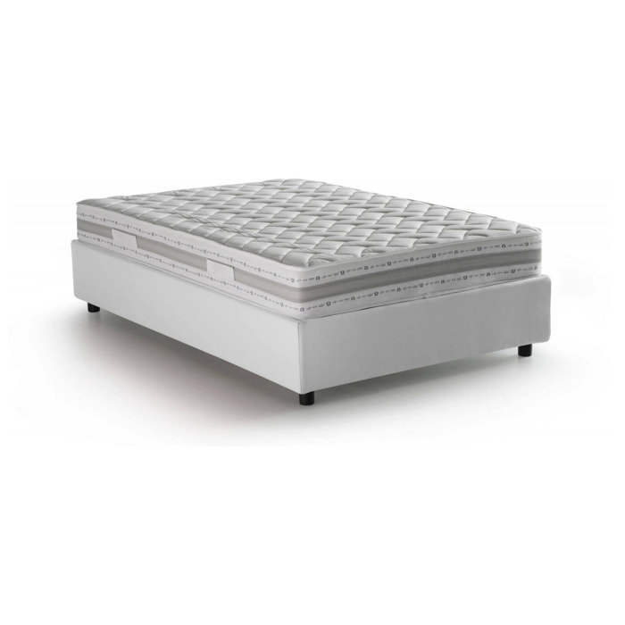 Letto piazza e mezza Alvise, Letto contenitore con rivestimento in tessuto, 100% Made in Italy, Apertura frontale, con materasso Cm 120x190 incluso, Bianco