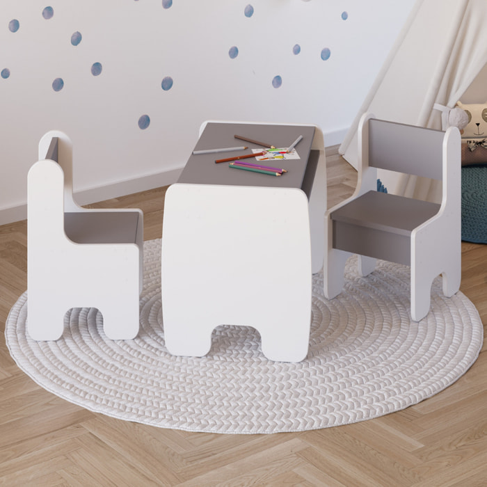Set bambini TIMI tavolino e due seggiolinе bianco/grigio