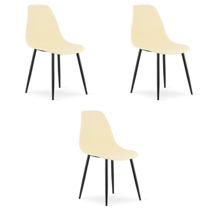Set di 3 sedie Wat scandinave color crema con gambe nere
