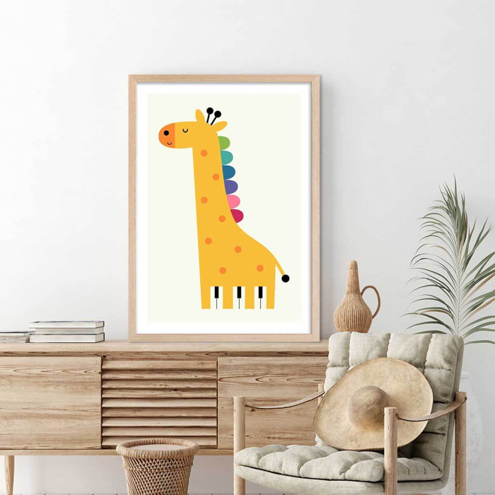 Affiche  girafe colorée Affiche sous cadre bois