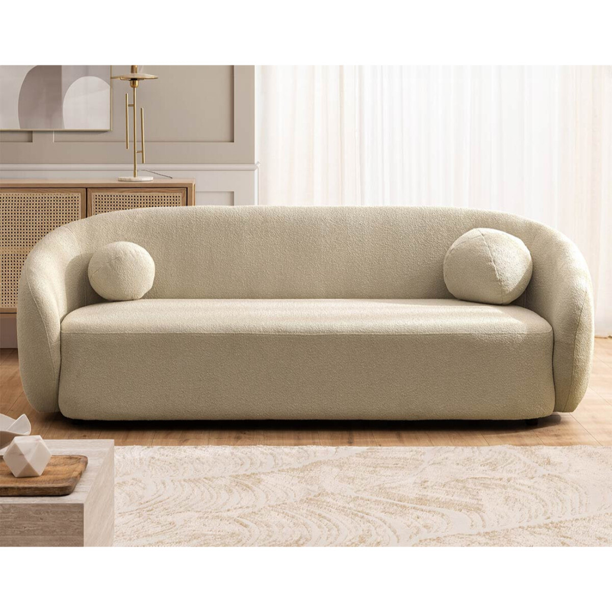 Flore - Canapé droit 3 places en tissu bouclette - Taupe
