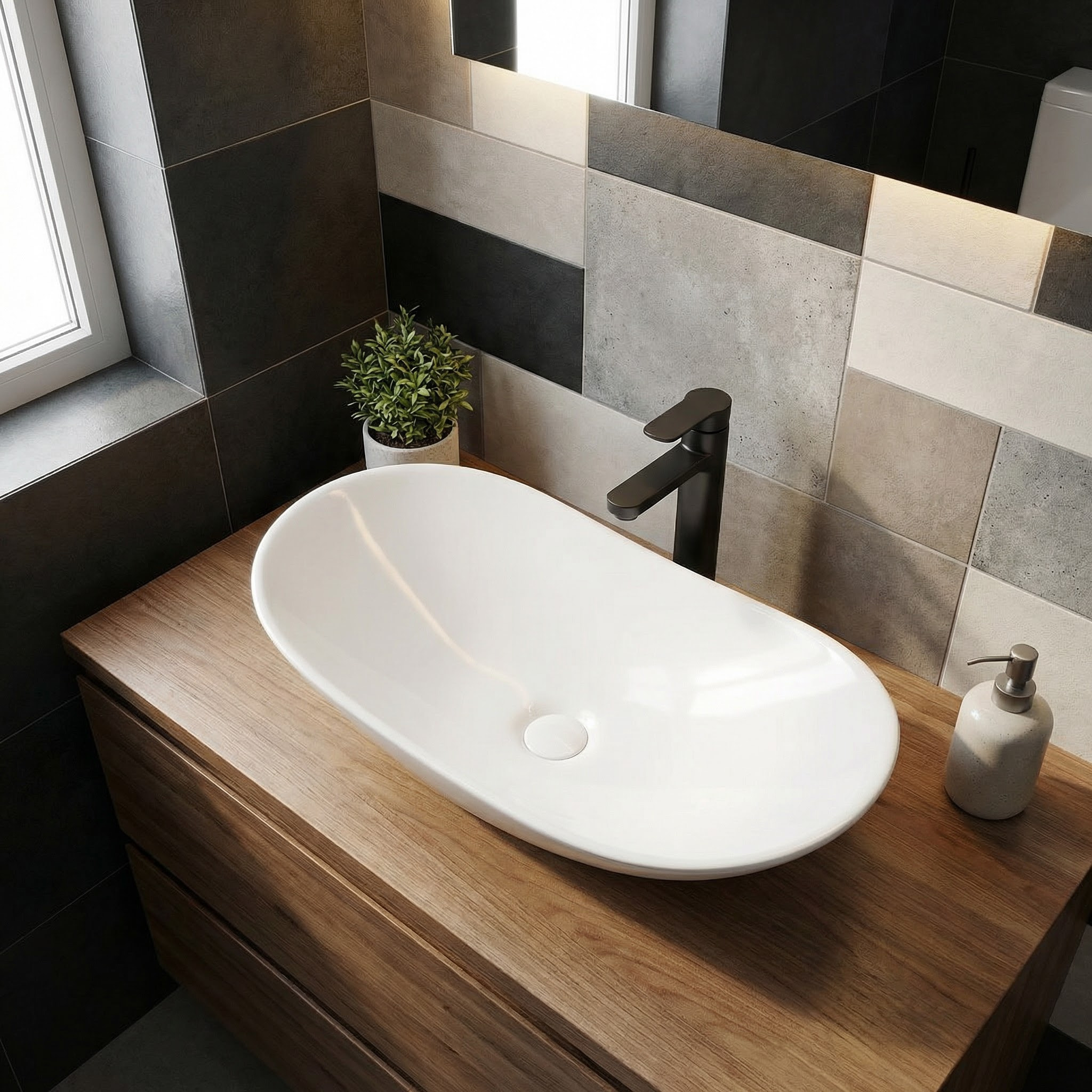 Vasque à poser Infinitio 61,5 x 36 x 15,5 cm, sans trop-plein, blanc brillant (SATINF61536)