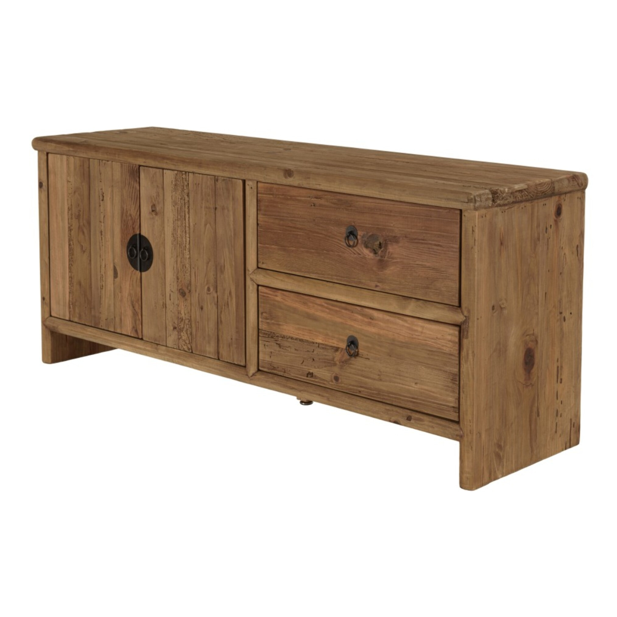SANDY - Meuble TV 2 tiroirs 2 portes, longueur 155cm bois pin recyclé