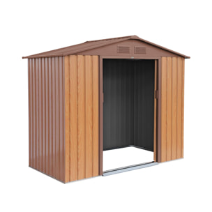 Abri de jardin en métal - Houtland. 2.71 m² chêne - Cabane à outils avec double portes coulissantes. kit de fixation sol inclus. L 213 x P 131 x H 185cm
