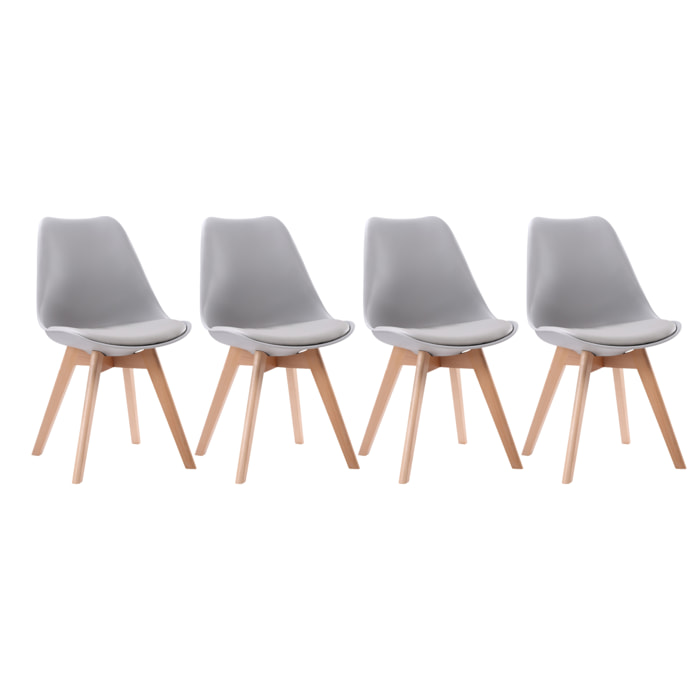 Lot de 4 chaises scandinaves NORA grises avec coussin
