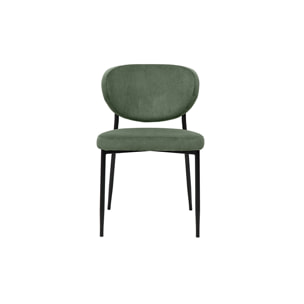 Chaises en tissu velours côtelé vert kaki et métal noir (lot de 2) BREKA