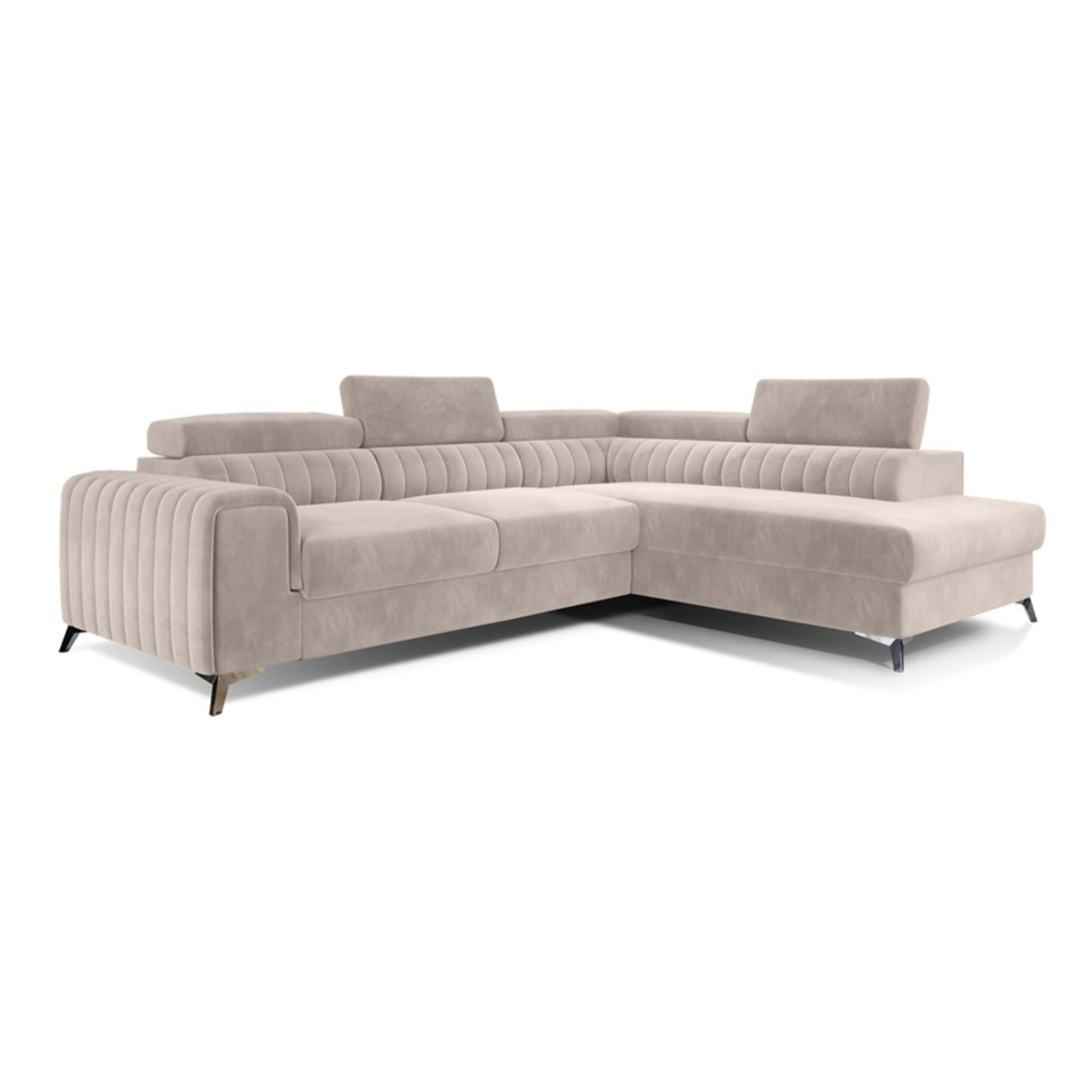 Talisay - canapé d'angle droit - 5 places - convertible avec coffre - en velours - Beige