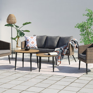 Salon de jardin scandinave 5 places en résine effet rotin et noir REESE