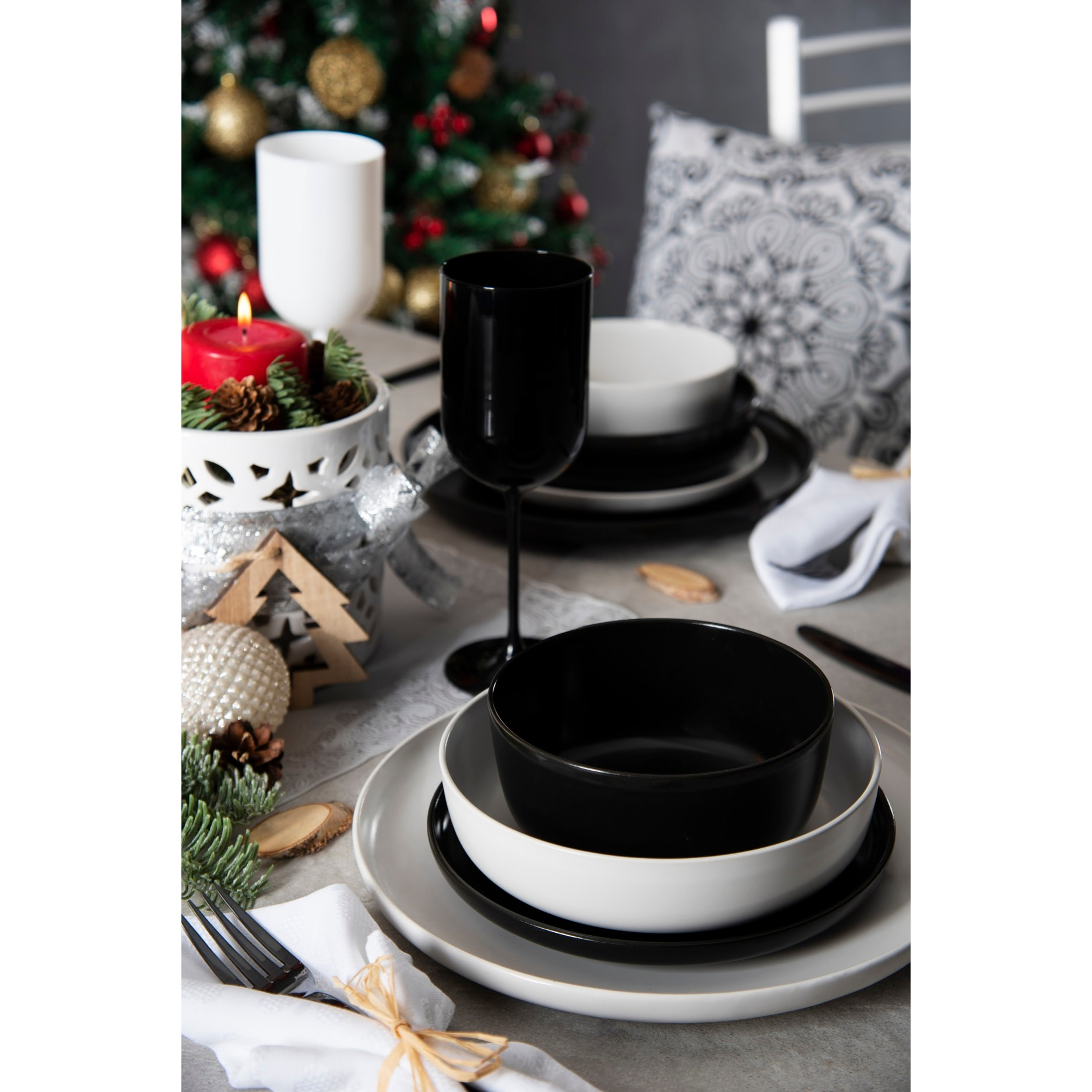 Service assiettes 12 pièces Excelsa – Nordic, Céramique Noire