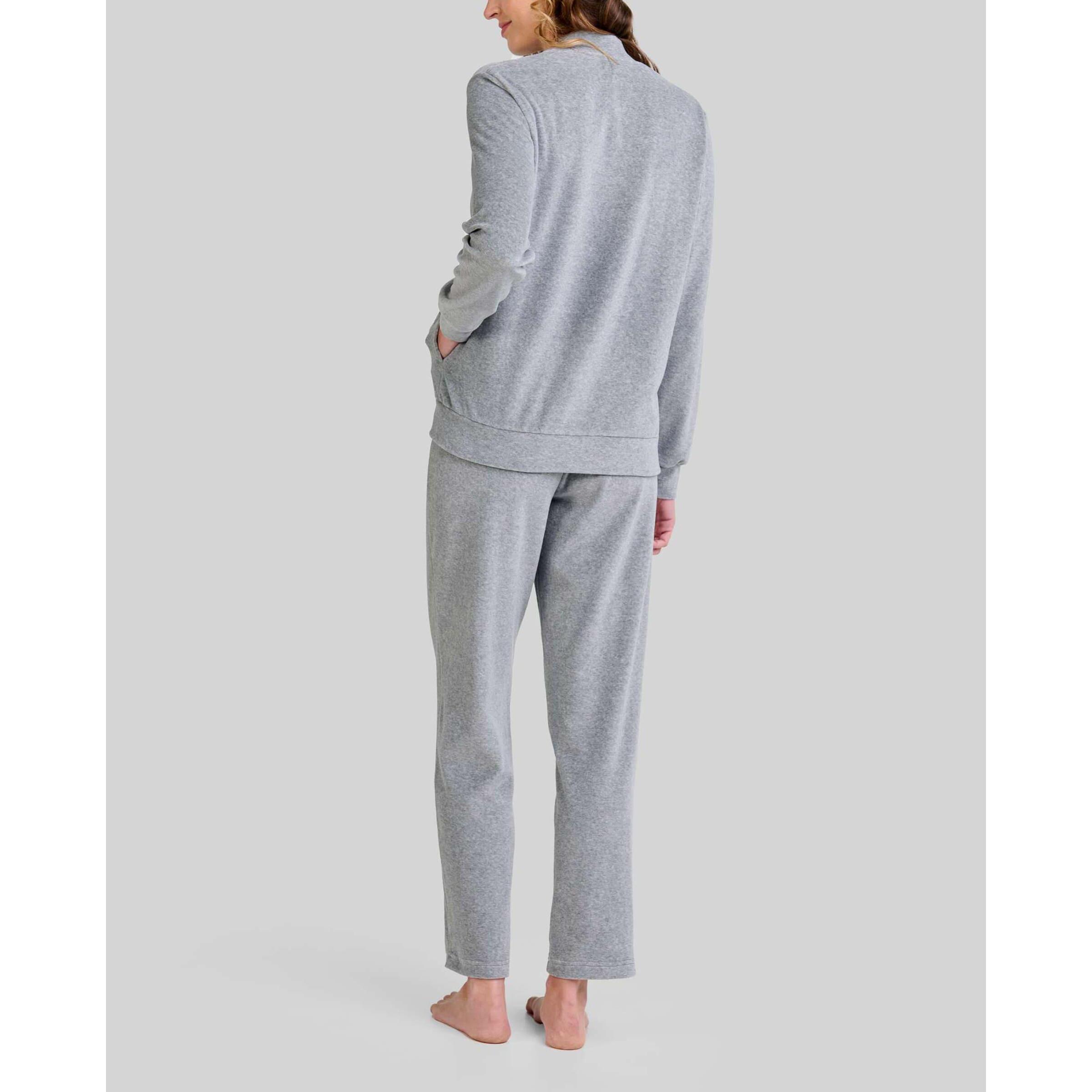 Pijama mujer terciopelo, abierto con cremallera, bolsillos laterales, manga larga y pantalon largo