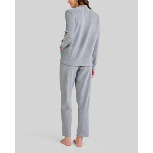 Pijama mujer terciopelo, abierto con cremallera, bolsillos laterales, manga larga y pantalon largo