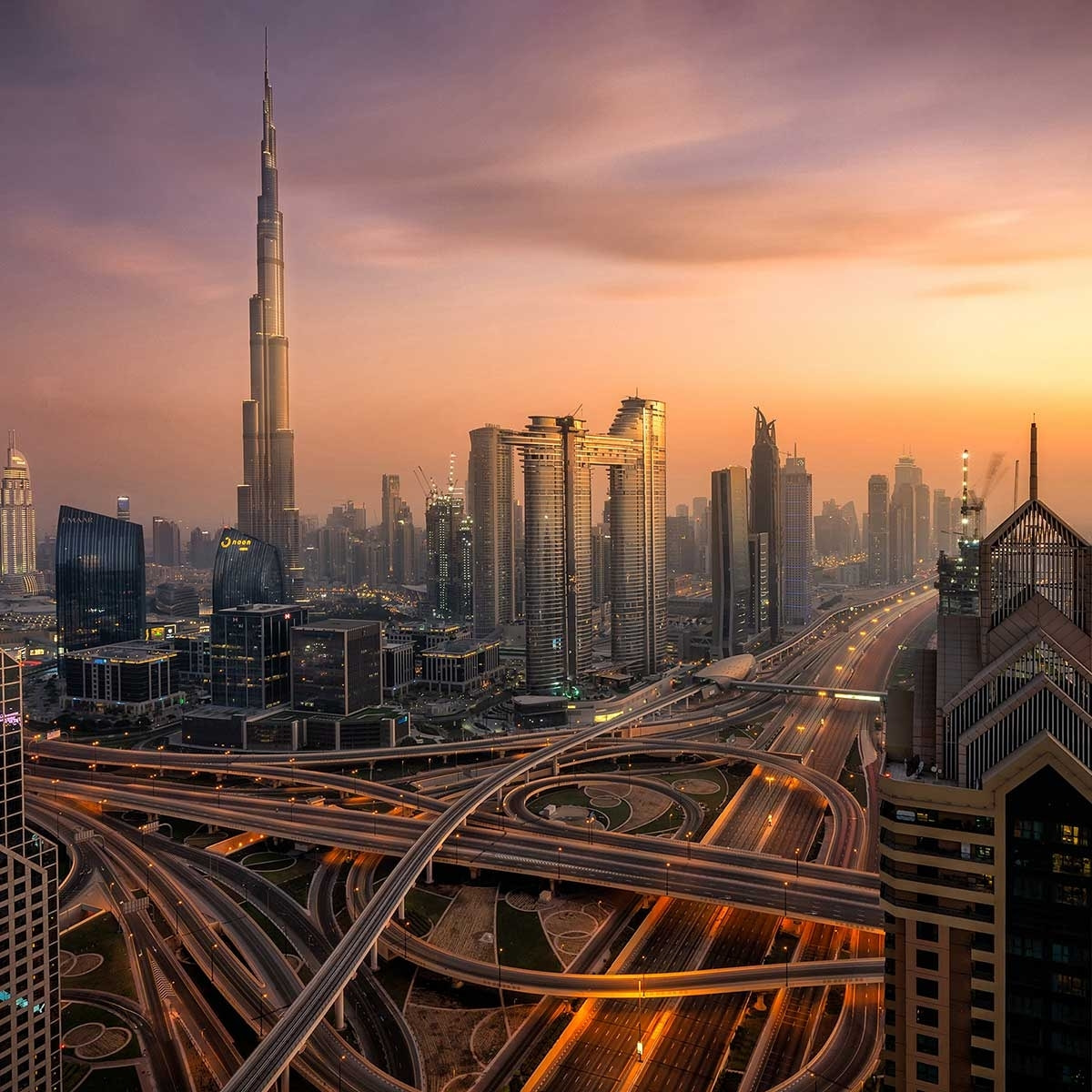 Affiche ""Dubai sunset"" Affiche sous cadre bois