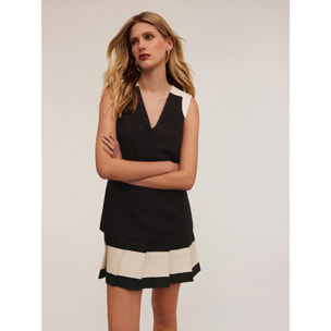 Motivi - Vestido bicolor con falda plisada - Negro