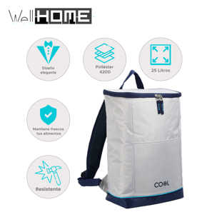 Well Home Mochila Cooler Bag 25 Litros en Poliéster 420D con Ribete en Azul Neón