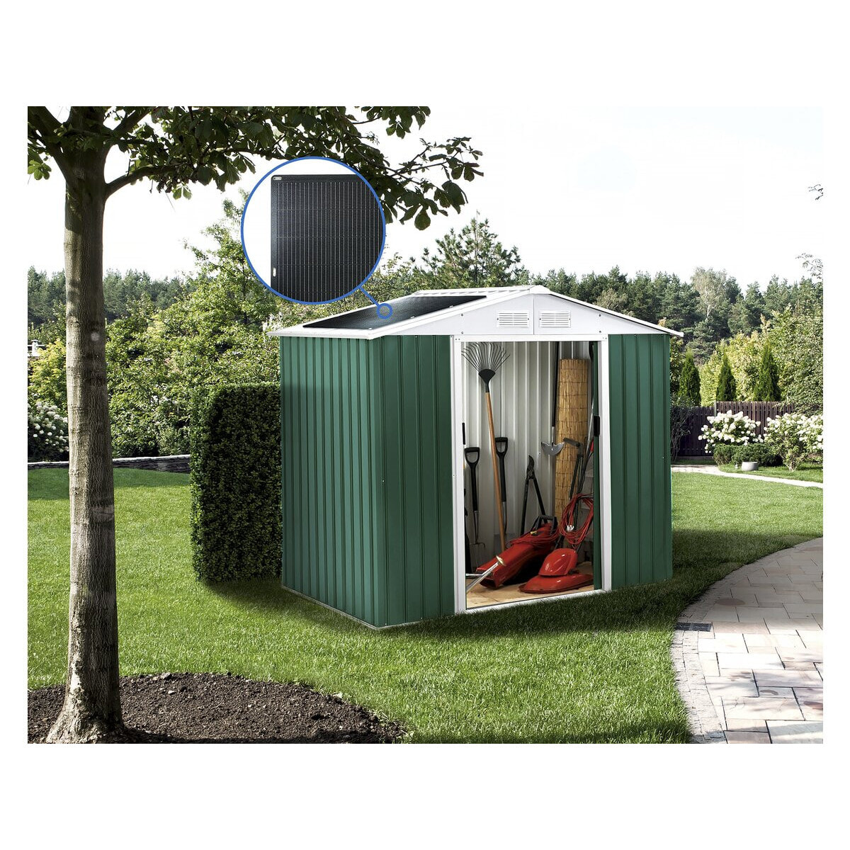 Abri de jardin métal - "Rosas " - 2.71 m² avec panneaux solaires - Vert