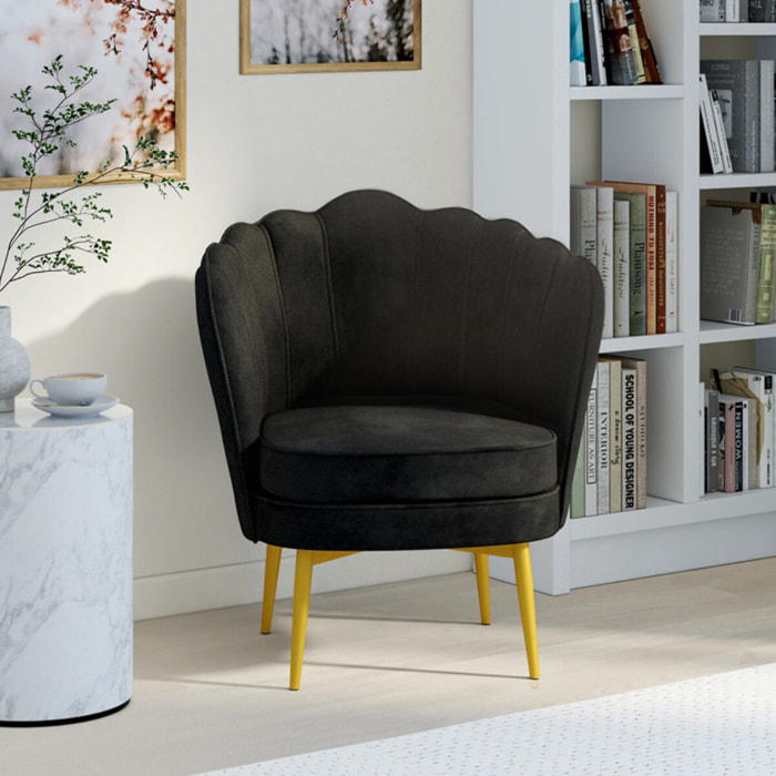 Fauteuil Arielle - Gris foncé / pied doré