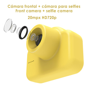 Cámara infantil A1 de fotos y video. Diseño Oso Panda. 20mpx y video HD. Cámara trasera para selfies.