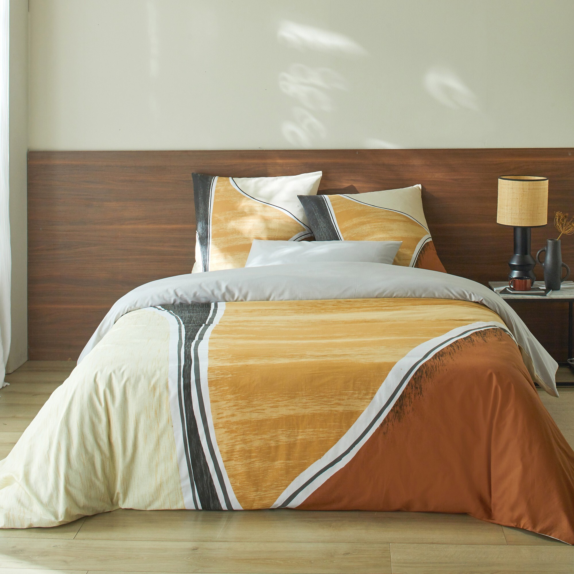 Parure housse de couette 3pcs 100% 100% coton 57 fils_cross gris perle