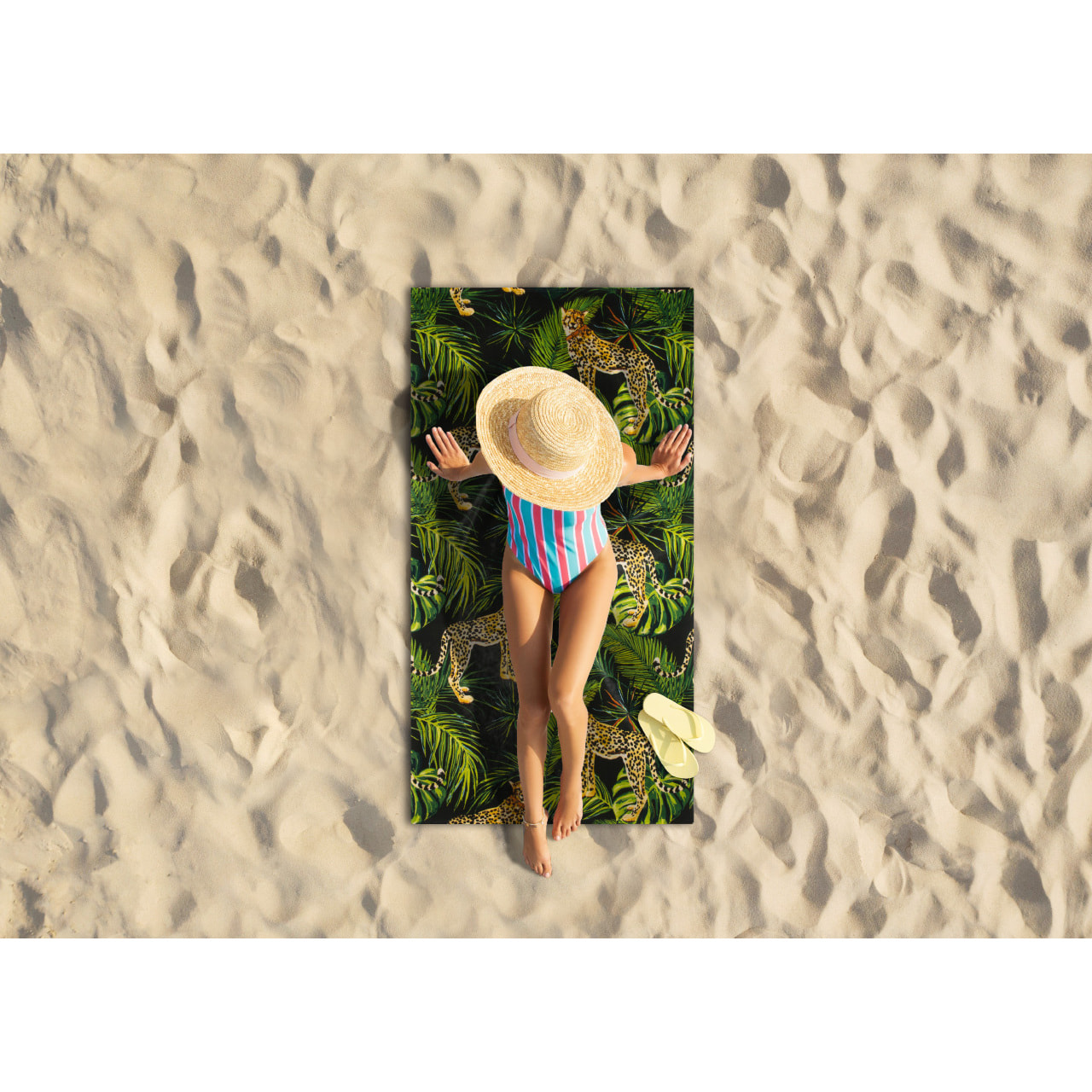 Telo Mare Grande 100x180 Spugna Maui Leopardi Tropical D19