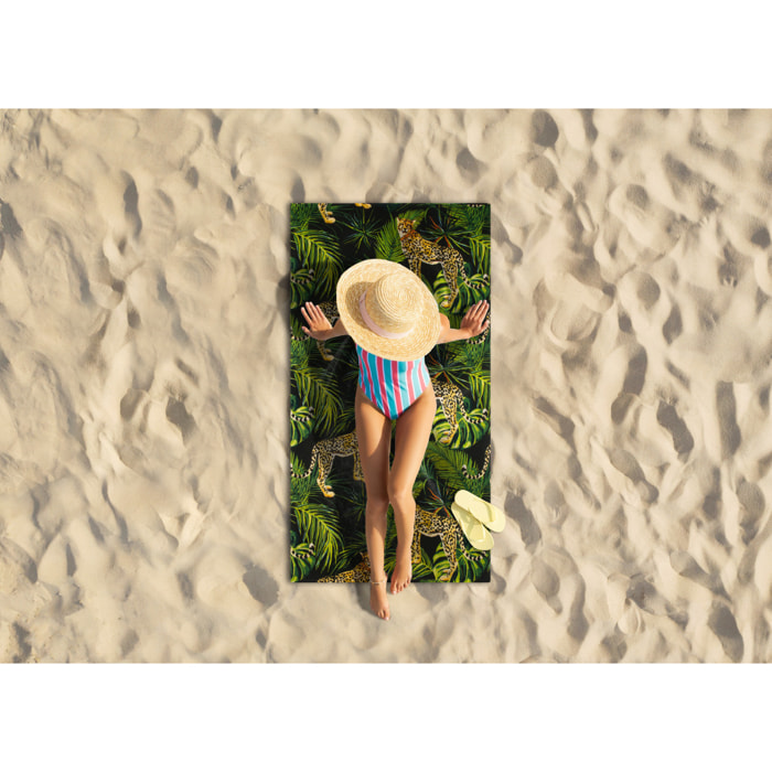 Telo Mare Grande 100x180 Spugna Maui Leopardi Tropical D19