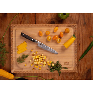 Set Hashi Tsuchime Deluxe 10 Piezas Completo: 5 cuchillos (de pelar + petty + nakiri + santoku + gyuto) + portacuchillos magnético bambú + tabla de cortar bambú + set de afilado de grano 180/800 + afiladora + tenedor