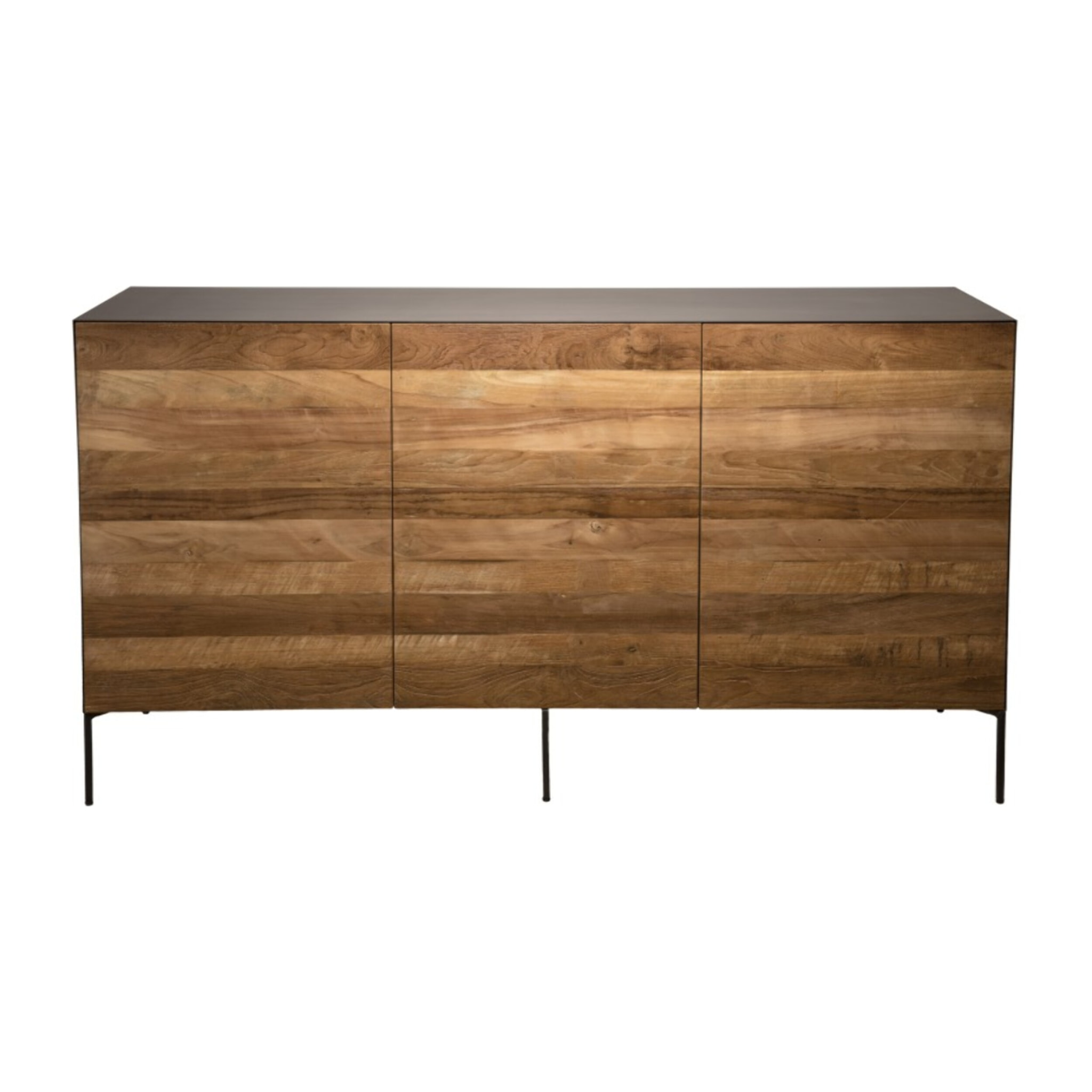 MAXENCE - Buffet naturel et noir 3 portes bois Teck recyclé métal et pieds métal gris anthracite