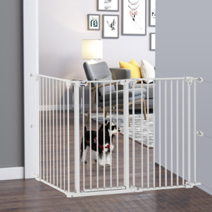 Barrière de sécurité pliable pour chien - 3 panneaux, porte verrouillable - dim. 206L x 90H cm - acier PP blanc