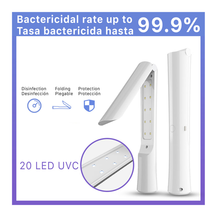 DAM Lampada UVC portatile pieghevole 4x4x25 Cm. Colore bianco