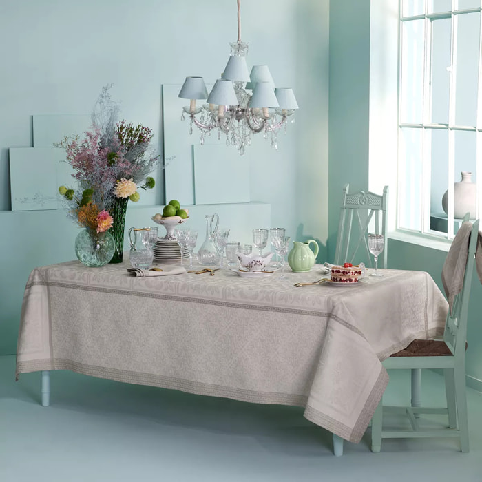 Nappe anti tache pur lin motif jacquard Harmonie beige