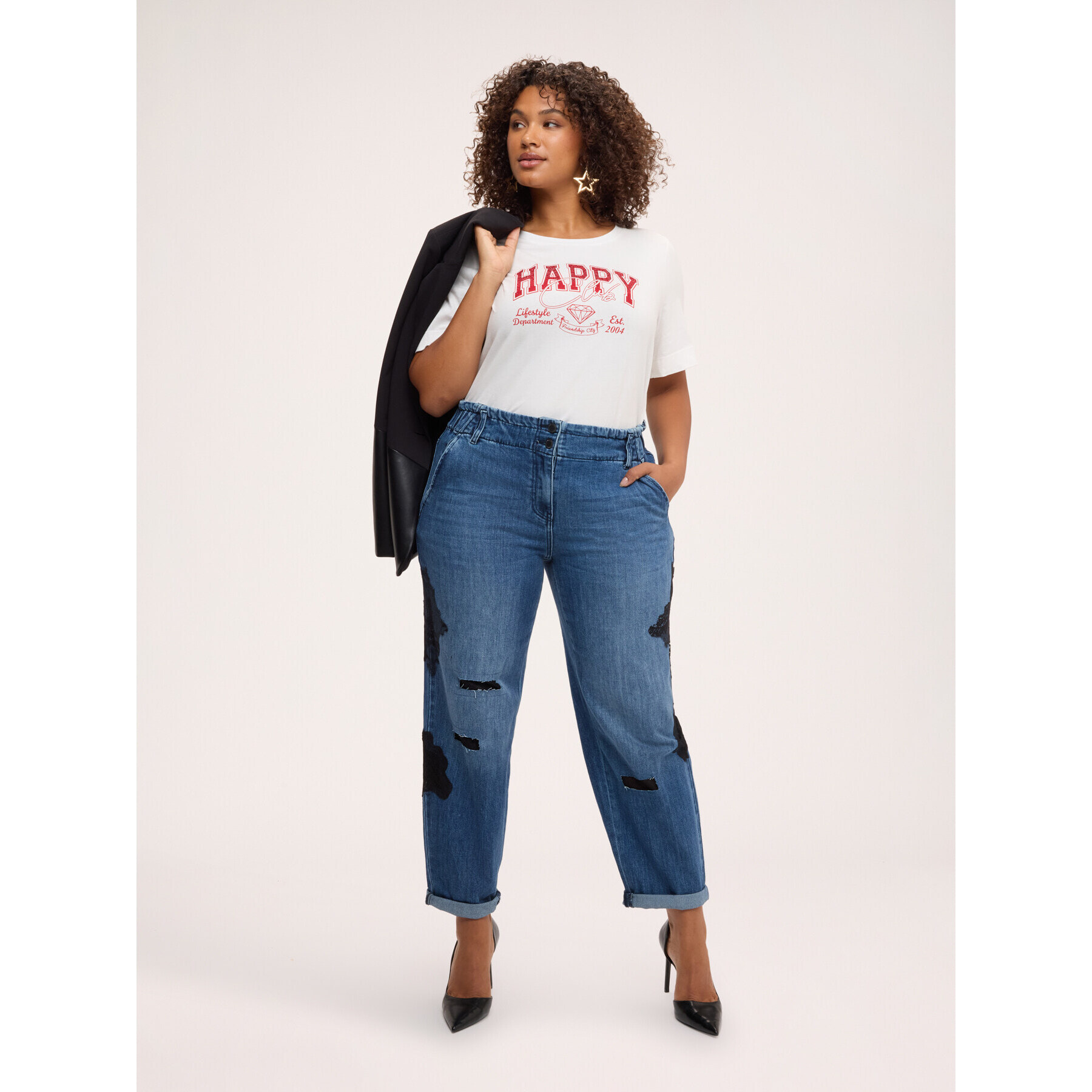 Fiorella Rubino - Camiseta de algodón con estampado y aplicaciones - Blanco
