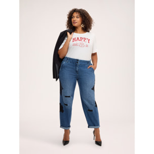Fiorella Rubino - Camiseta de algodón con estampado y aplicaciones - Blanco