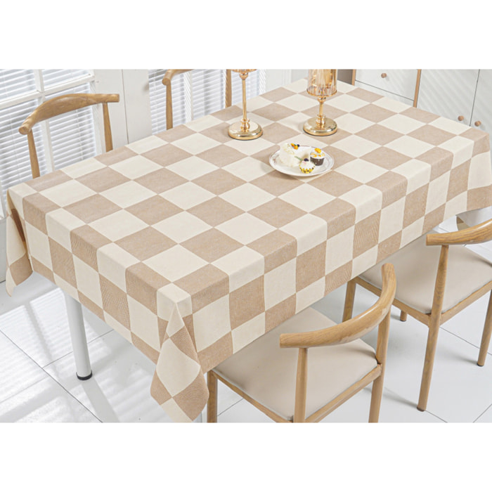 Tovaglia Antimacchia Idrorepellente Rotolo Tagliabile PVC Maniva Quadri Tortora D9