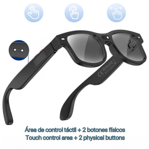 Gafas inteligentes AIMB-G3. Con cámara de 8 MPX, traductor Ai en tiempo real, asistente de voz, control de música y llamadas. Con 3 pares de lentes.
