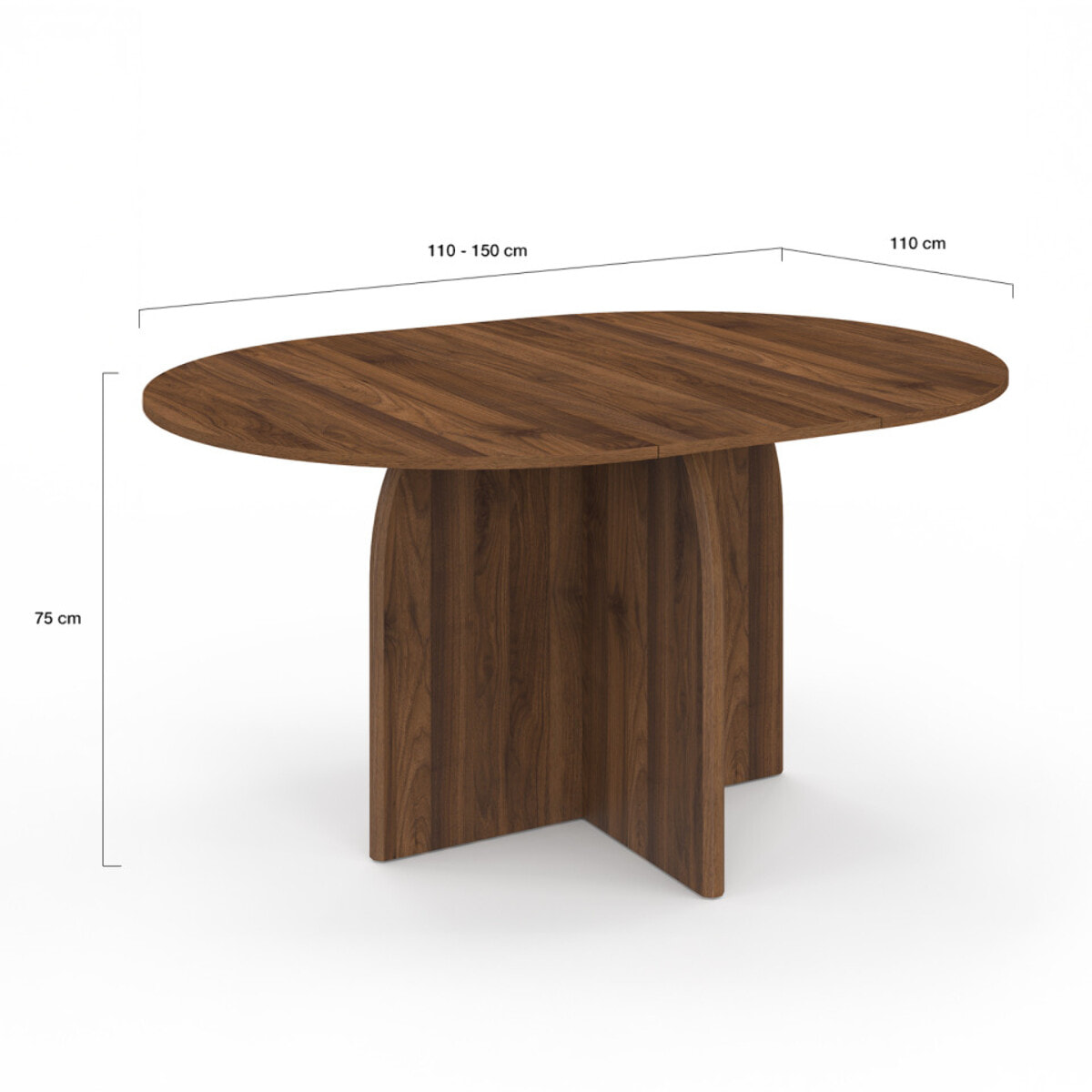 Table à manger ronde extensible Japandi Ø110-150cm effet noyer
