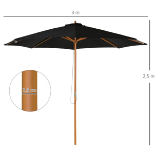 Parasol Ajustable Fácil De Transportar Ø3x2,5m Negro