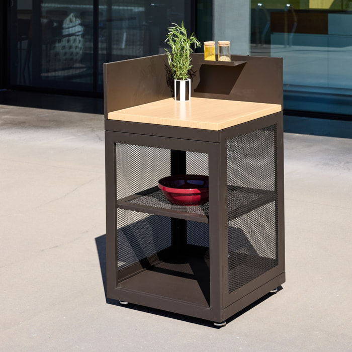 Module d'angle de cuisine extérieure acier et décor bois 1 étagère L60cm MILOS