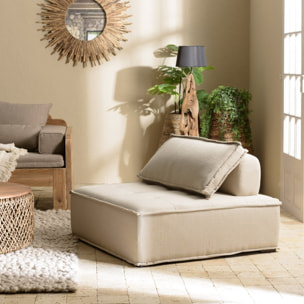 AGATHE - Chauffeuse capitonnée beige 100x100cm avec dossier et coussin