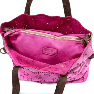 Badia borsa shopper donna. Pelle autentica Napa con design di stelle perforate.
