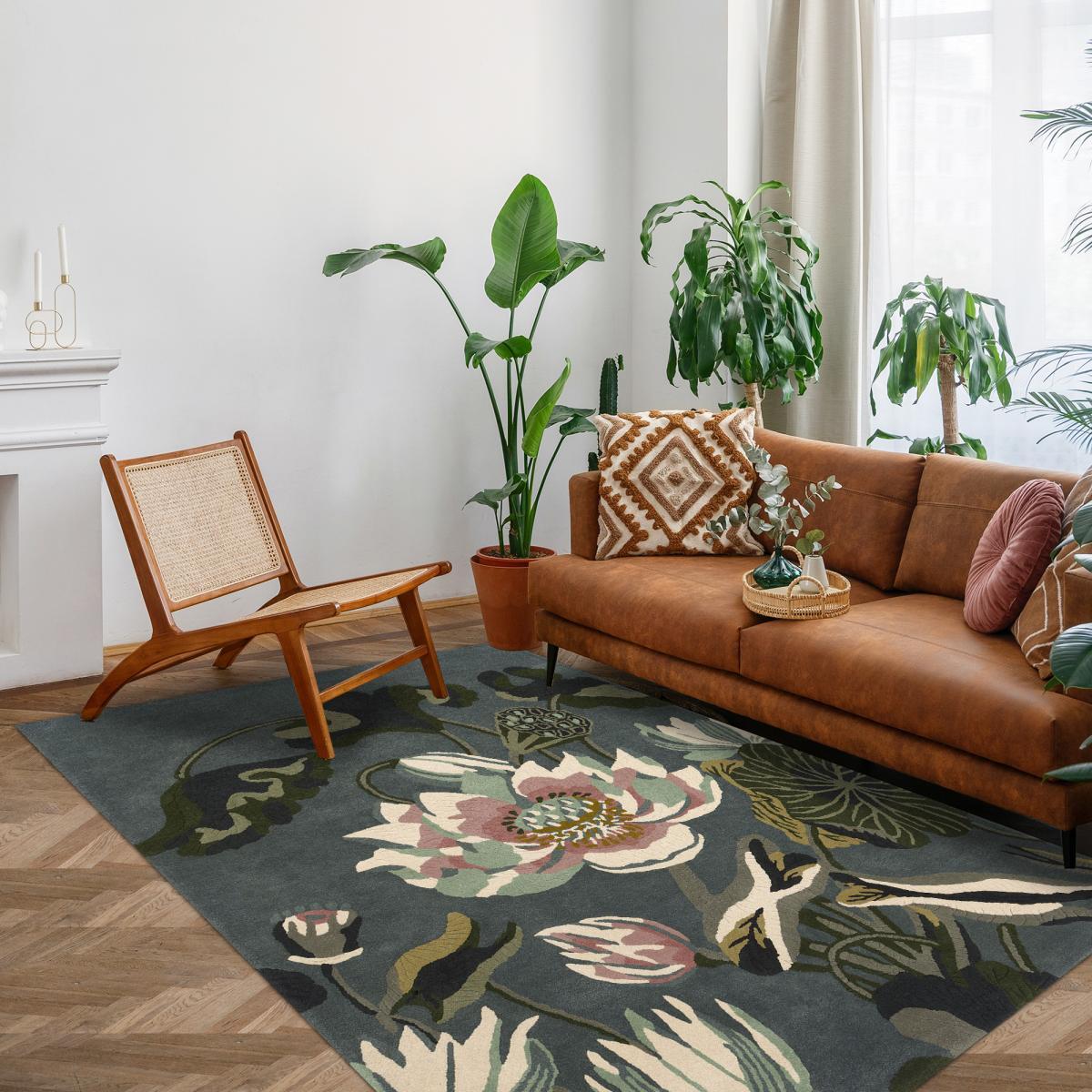 Tapis salon et chambre fait à la main en laine motif floral VAFI