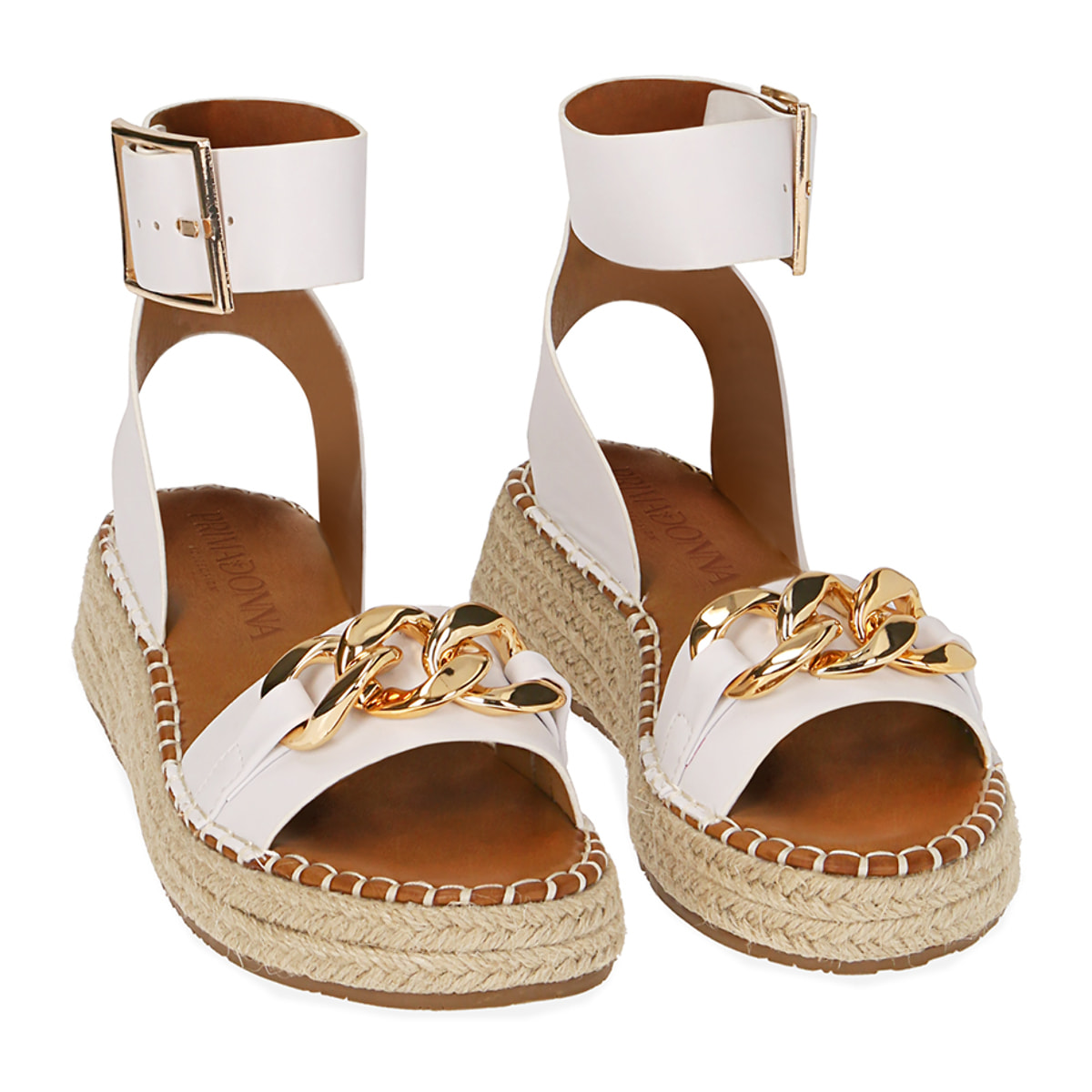 Sandalias con maxi cadena blancas, plataforma de 4,5 cm